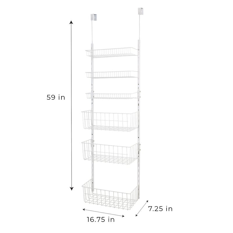 Smart Design Over The Door Pantry Organizer Rack with 6 Adjustable Shelves - Steel Metal Wire Baskets and Frame - Hanging - Wall Mountable - Cans, Spice, Storage, Closet, Bathroom, Kitchen - White - Image 2